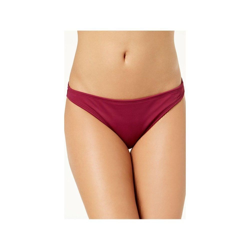 California Waves Wine Plum Ribbed Stretchy Bikini Swim Bottoms Small NEW